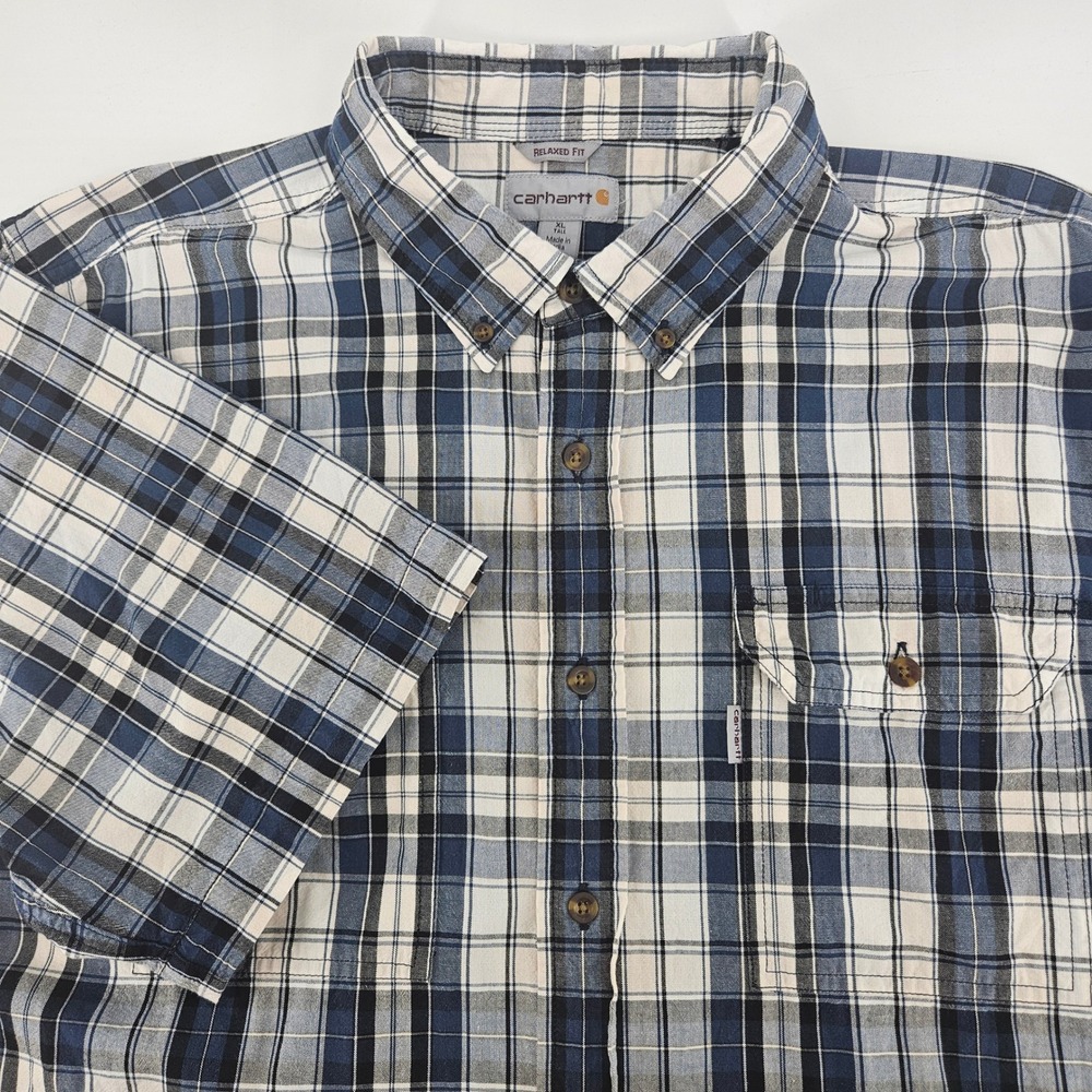 Carhartt Mens XL Tall Relaxed Fit Plaid Short Sleeve Button Down Shirt 101961